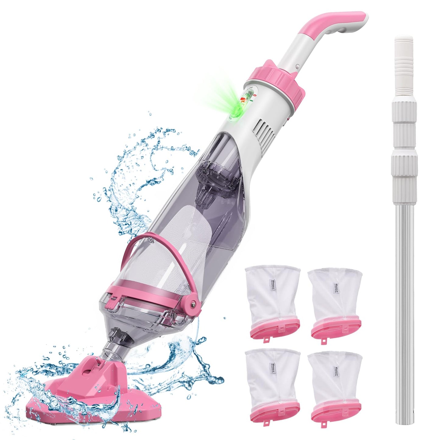 Pool Vacuum for Above Ground Pool with a Telescopic Pole, Running time up to 1H, T403 Handheld Rechargeable Pool Cleaner with Powerful Suction up to 18.5 gallons/min, Ideal for Leaves, Debris