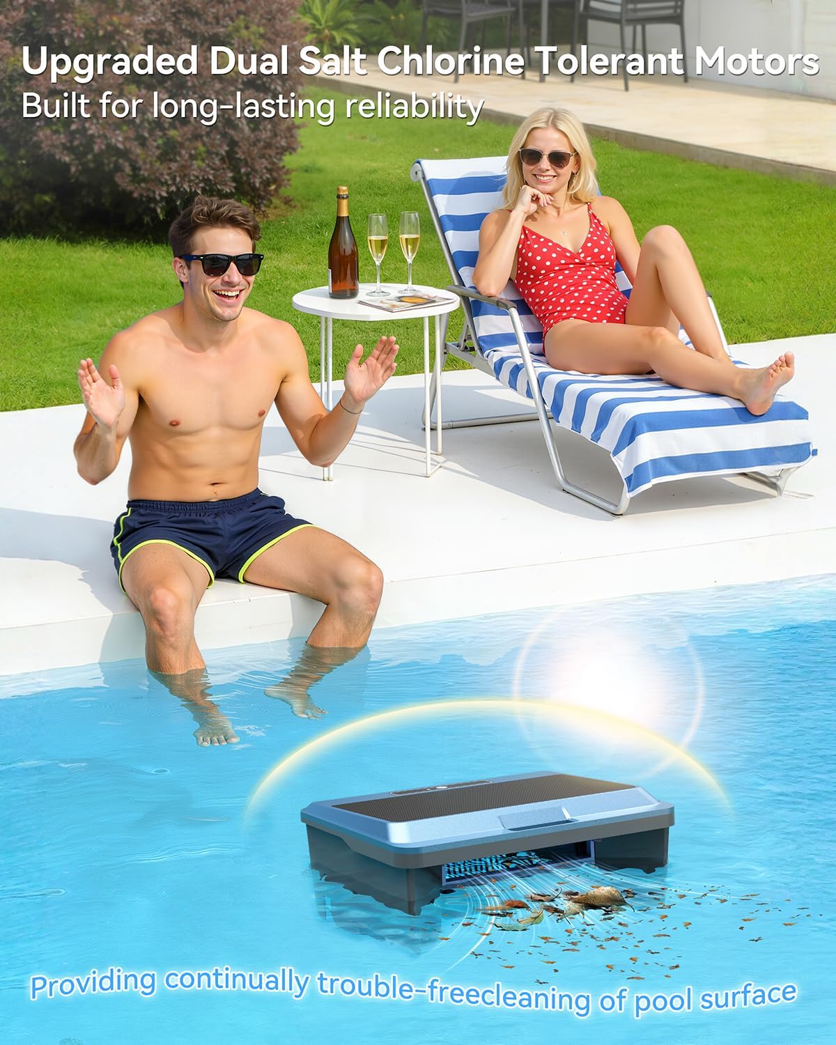 2026 Upgraded F1T Solar Powered Robotic Pool Skimmer Surface Cleaner with APP Support Dual Charging Options Smart Obstacle Avoidance 24/7 Continuous Cleaning Ideal for Above Ground Pool