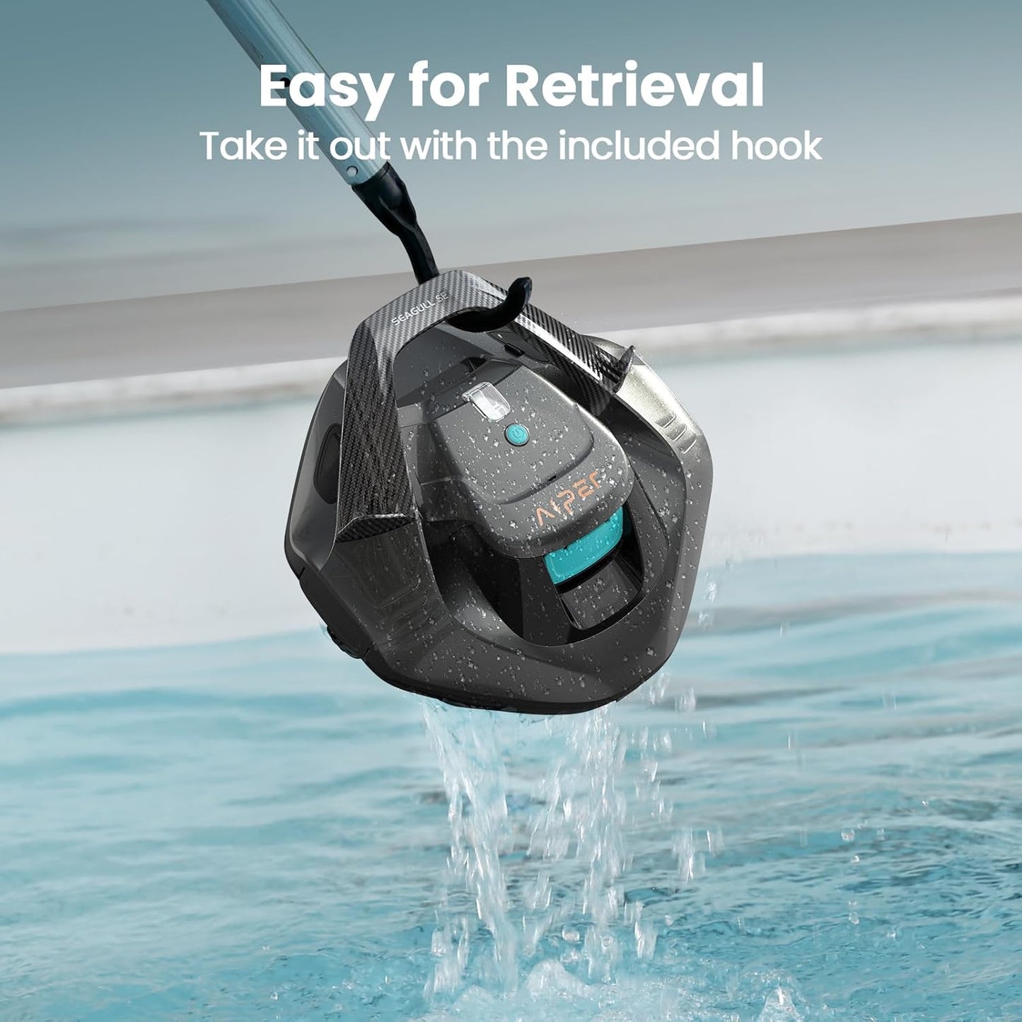 AIPER Seagull SE 2025 Cordless Robotic Pool Cleaner with LED Indicator, Self-Parking Technology, Lasts 90 Mins Runtime, Ideal for Above-Ground Pool up to 40 Feet, Grey & Teal