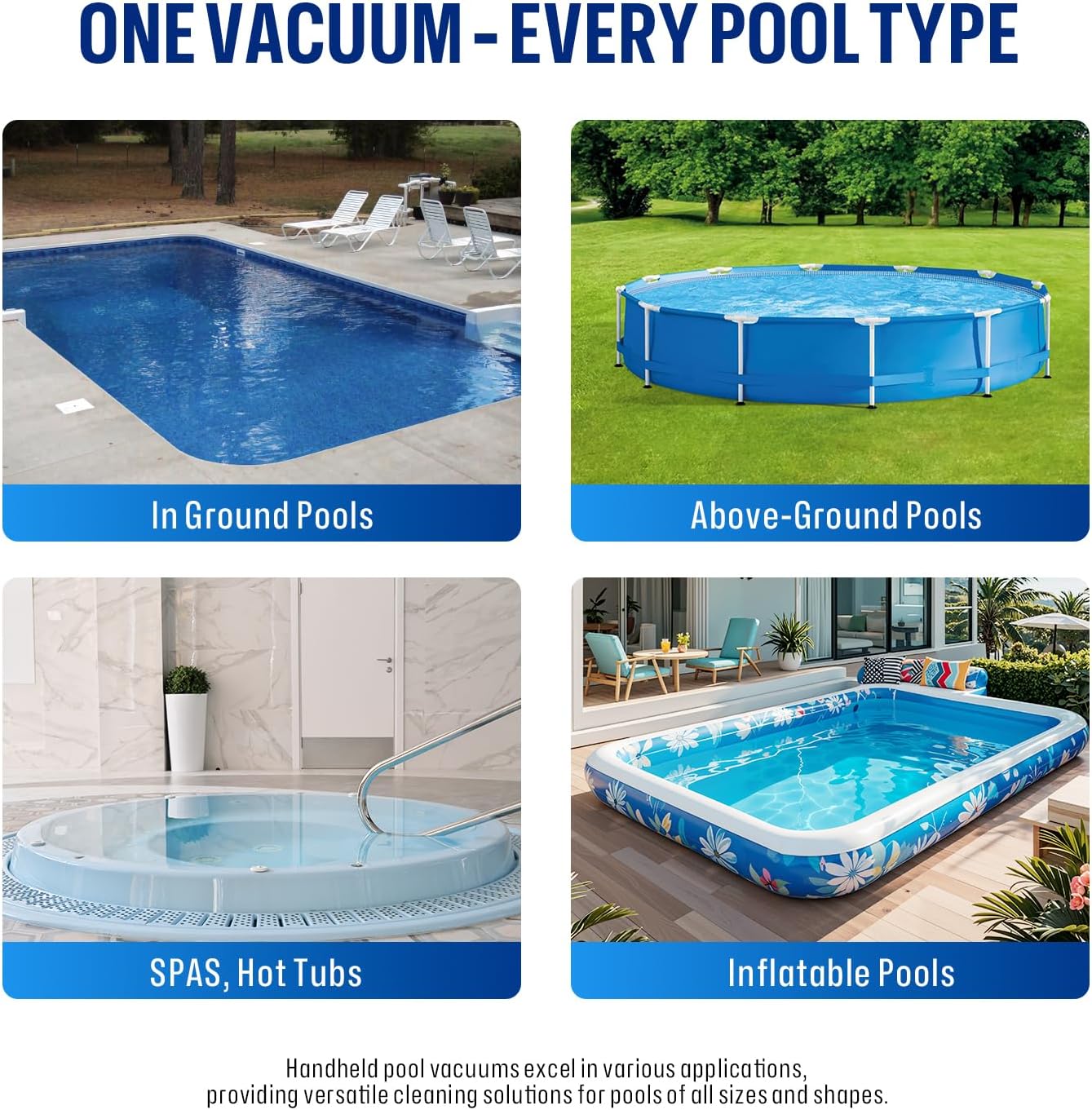 BIELMEIER Handheld Pool Vacuum with Telescopic Pole, Updated Swimming Pool Cleaner 19 GPM Powerful Suction, Cordless Pool Vacuum for Cleaning Above Ground Pools, Inground Pools, Spas, Hot Tubs