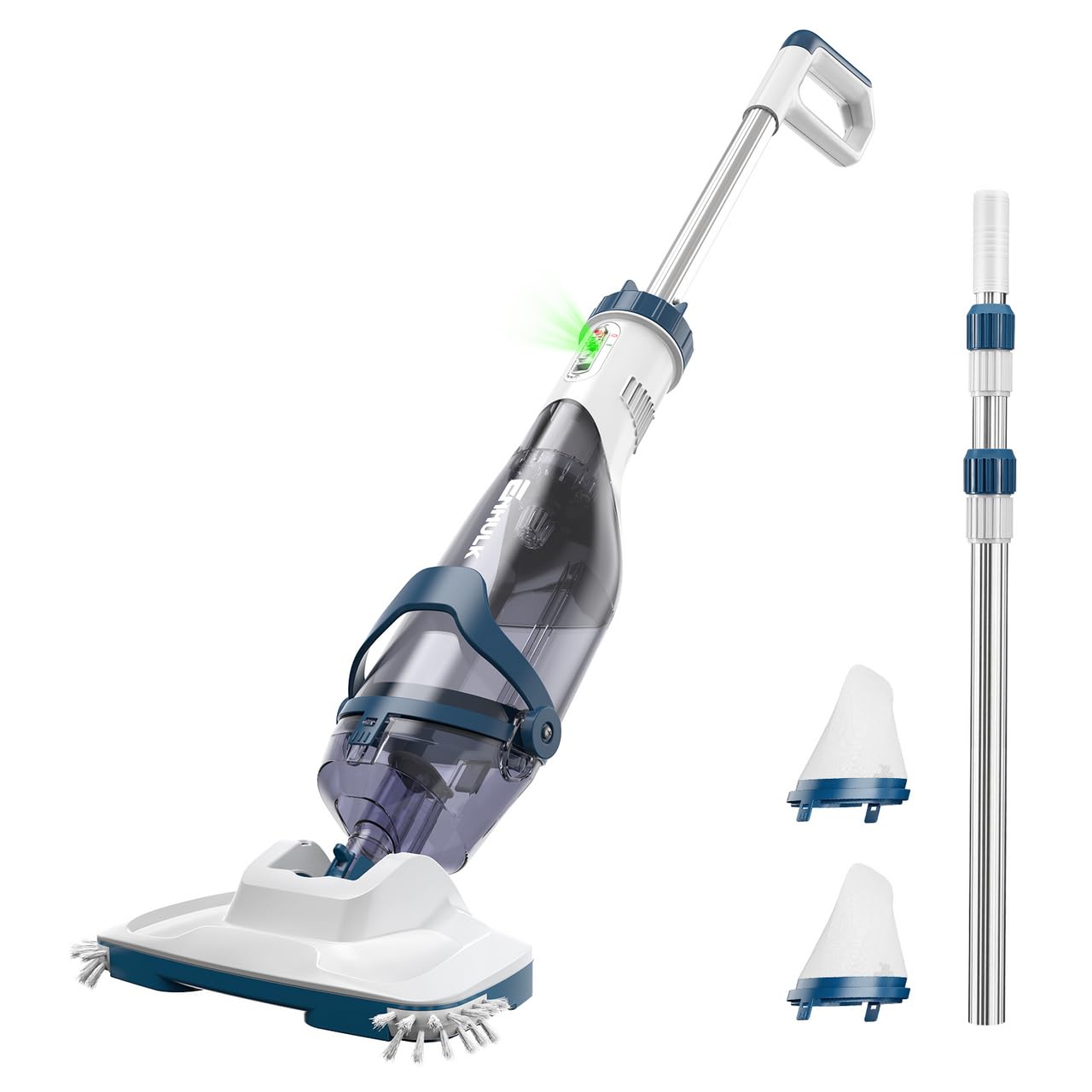 ENHULK Pool Vacuum for Above Ground Pool, Upgraded 13.4" Wide Head & Telescopic Pole, 18.5 GPM Suction, 60 Min Runtime, Cordless Handheld Rechargeable Pool Cleaner for Inground Pools (Blue)
