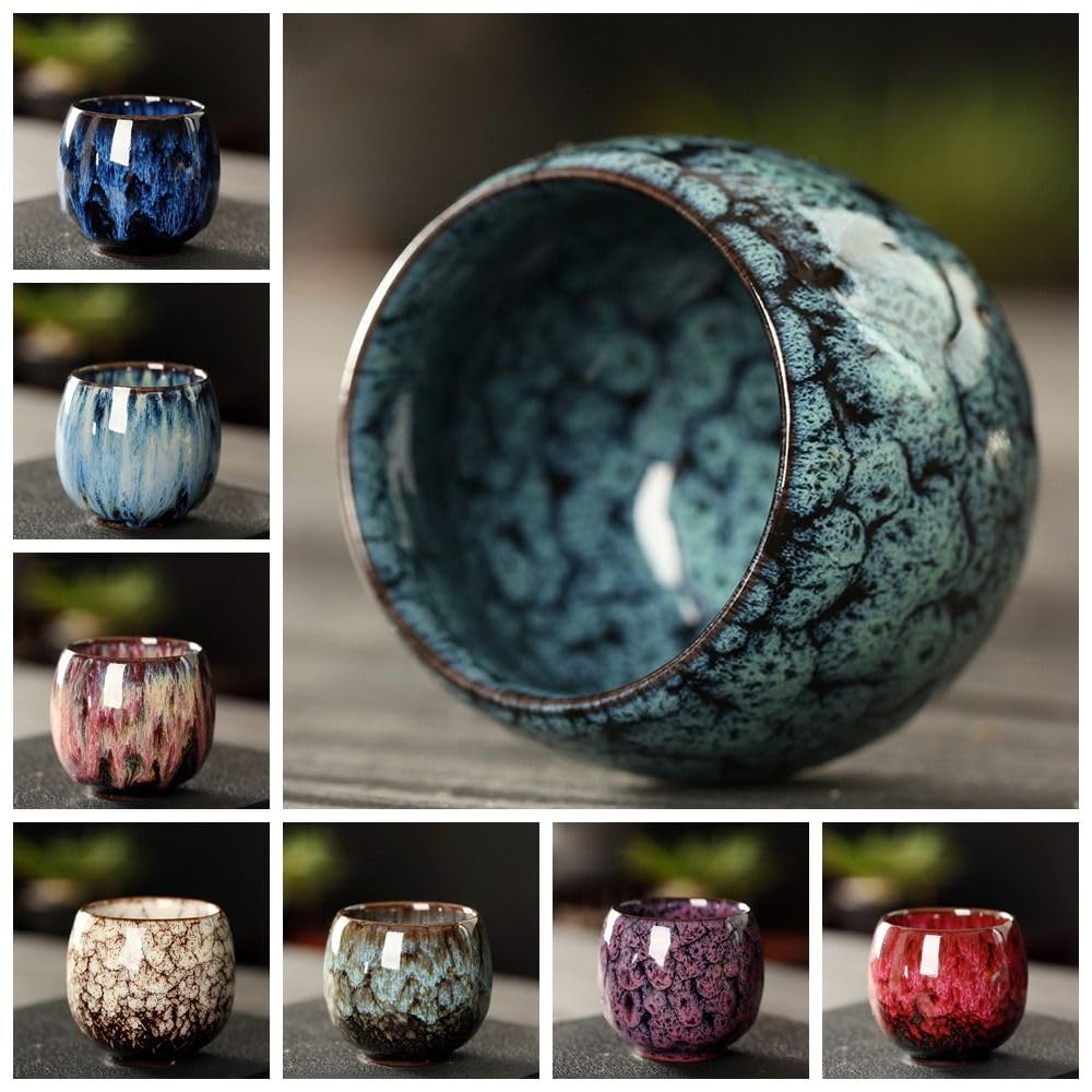 Pottery Drinkware Porcelain Kiln Transformation Drinkware Tea Bowl Water Cup Ceramic Teacup(Light Blue)