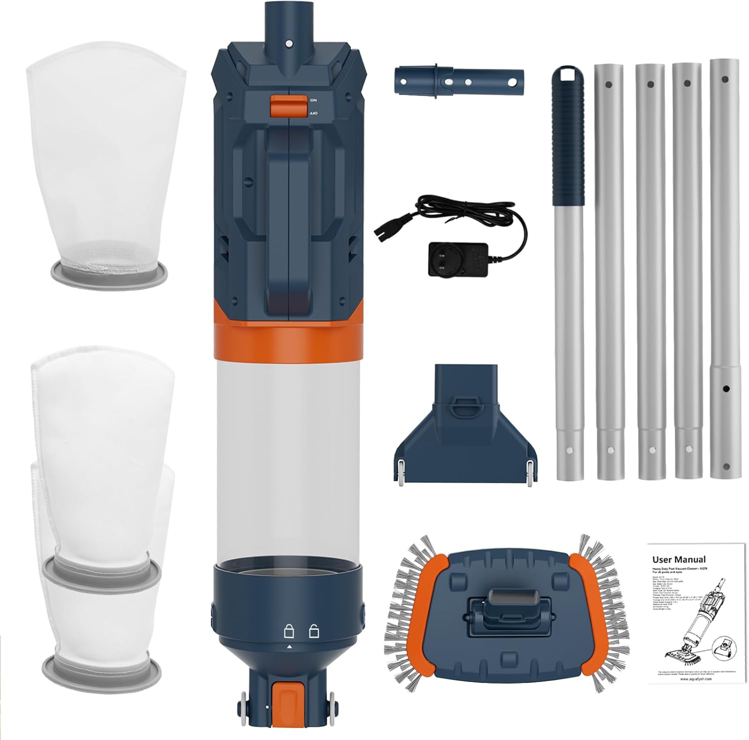 Cordless Pool Vacuum-True Powerful Suction 18.9GPM, 100inch, 1H Runtime, 25µm Fluff Ultra Fine Filter,Handheld Rechargeable Hot Tub Cleaner with Poles for Above Ground&Inground Pool