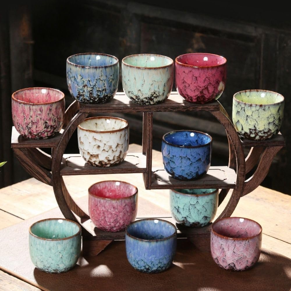 Pottery Drinkware Porcelain Kiln Transformation Drinkware Tea Bowl Water Cup Ceramic Teacup(Light Blue)