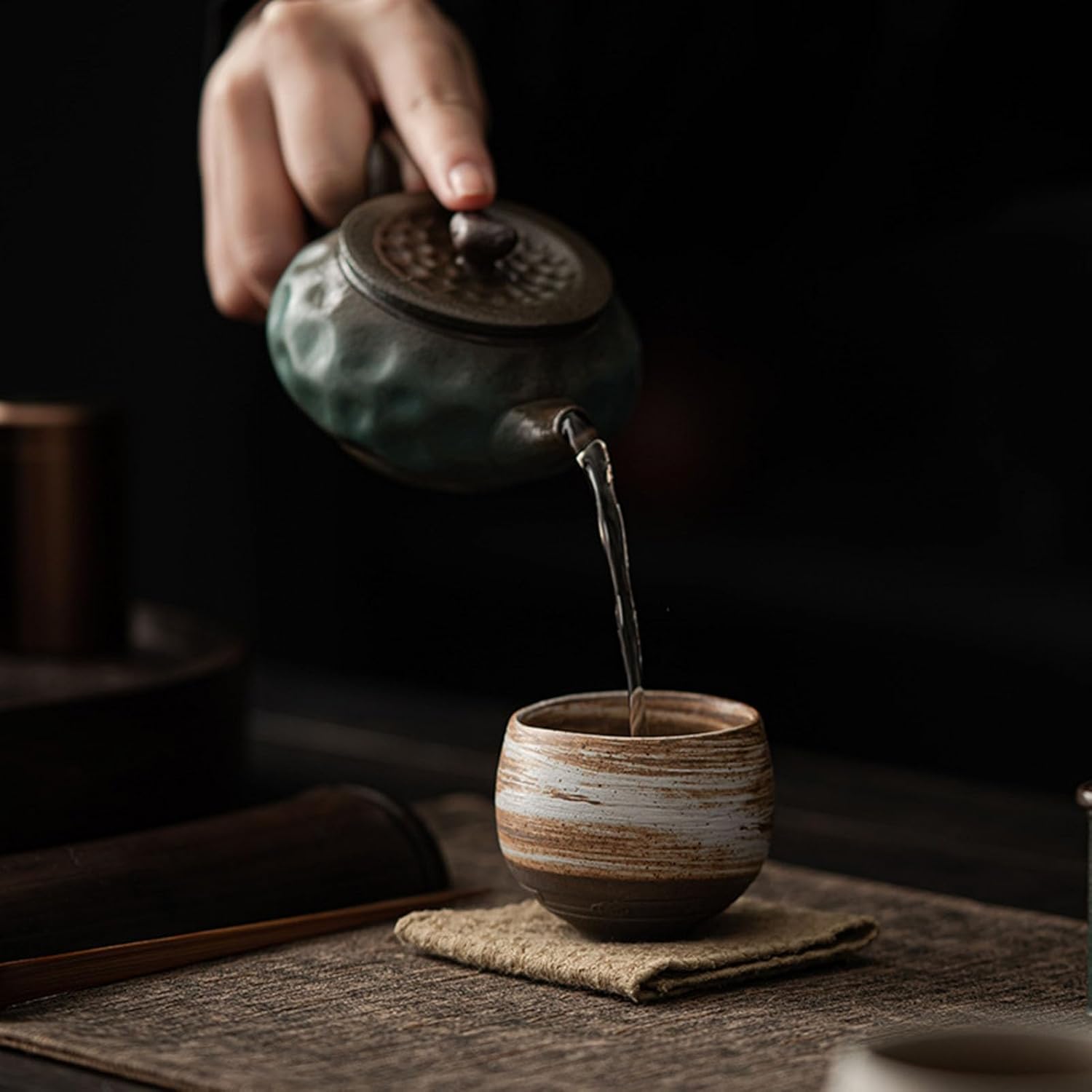 Japanese Tea Cups, Handmade Stone Pottery Tea Cup Wabi Aesthetics Ceramic Matcha Mug Yunomi for Coffee and Tea B 1 Pc