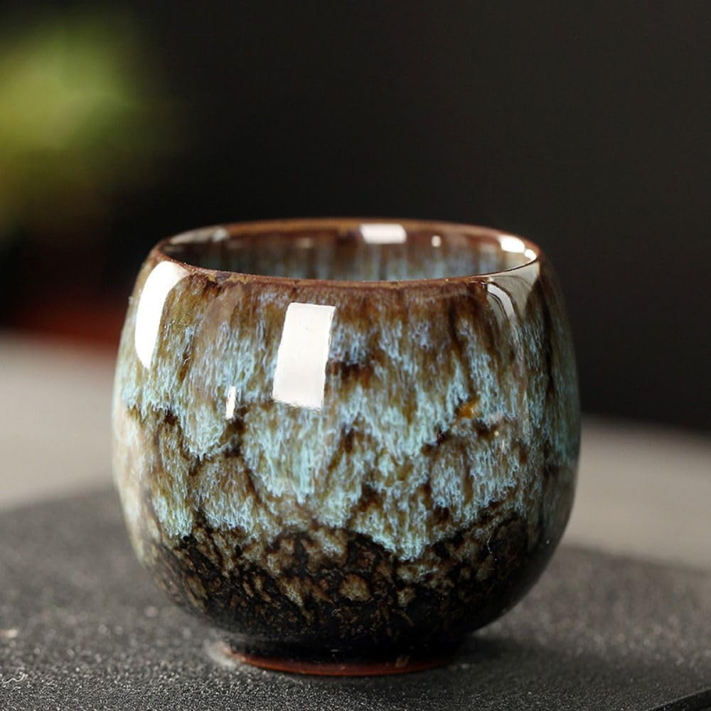 Pottery Drinkware Porcelain Kiln Transformation Drinkware Tea Bowl Water Cup Ceramic Teacup(Light Blue)