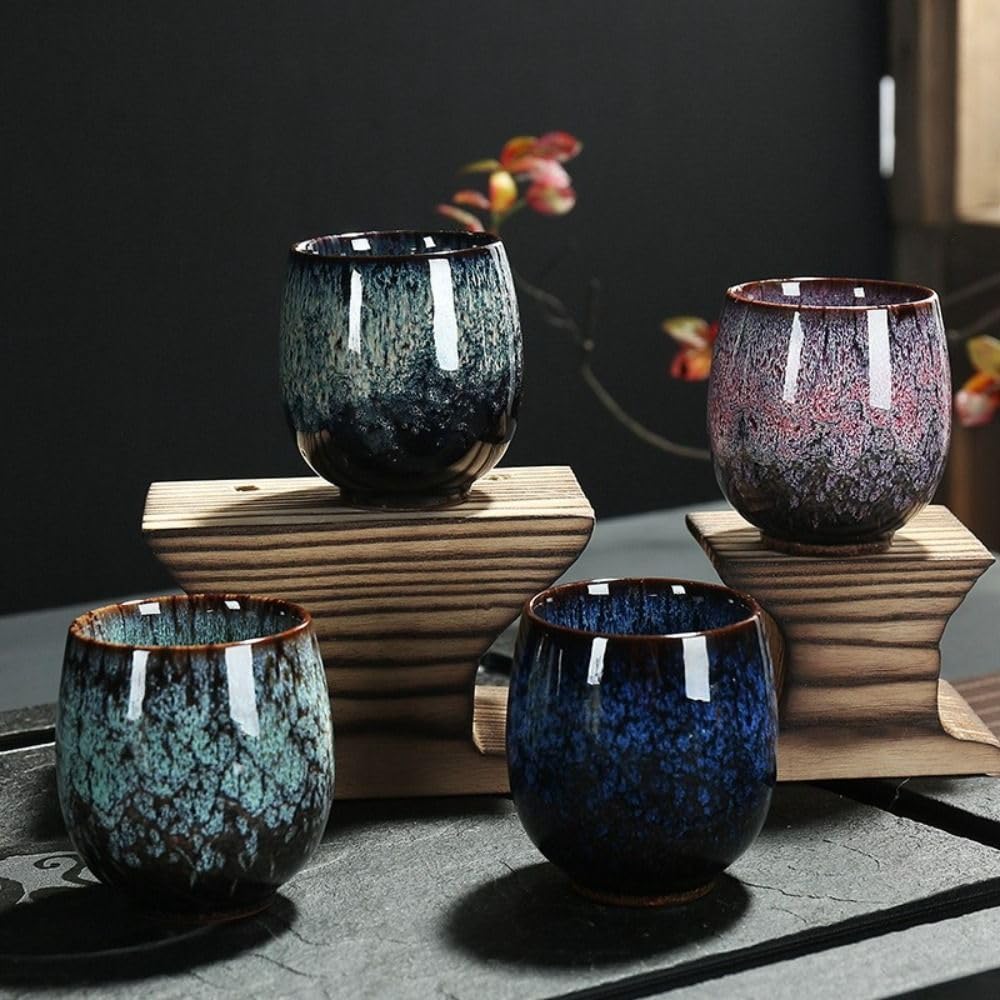Pottery Drinkware Porcelain Kiln Transformation Drinkware Tea Bowl Water Cup Ceramic Teacup(Light Blue)