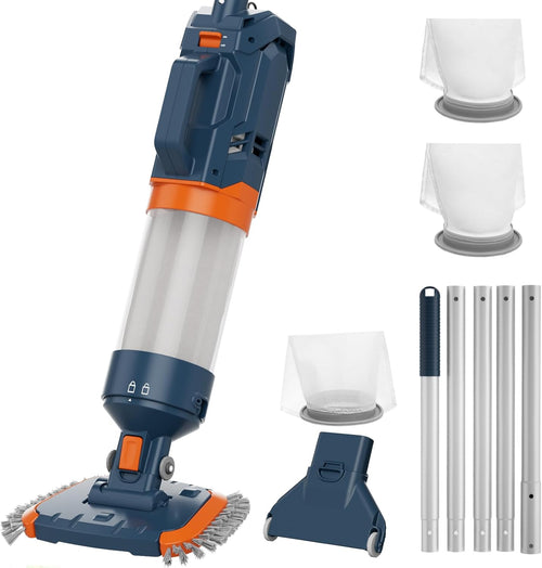 Cordless Pool Vacuum-True Powerful Suction 18.9GPM, 100inch, 1H Runtime, 25µm Fluff Ultra Fine Filter,Handheld Rechargeable Hot Tub Cleaner with Poles for Above Ground&Inground Pool