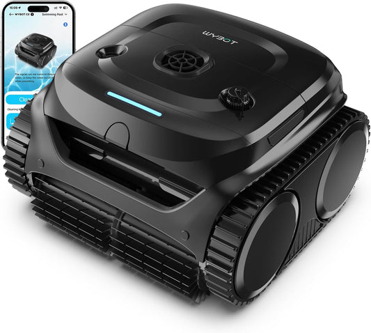 WYBOT C2 Cordless Robotic Pool Cleaner, Pool Vacuum Robot for Inground with Dual Filters, Lasts 180 Mins, Wall & Waterline Cleaning, Smart Weekly Timer, App Support, OTA Upgraded (Dark Black)