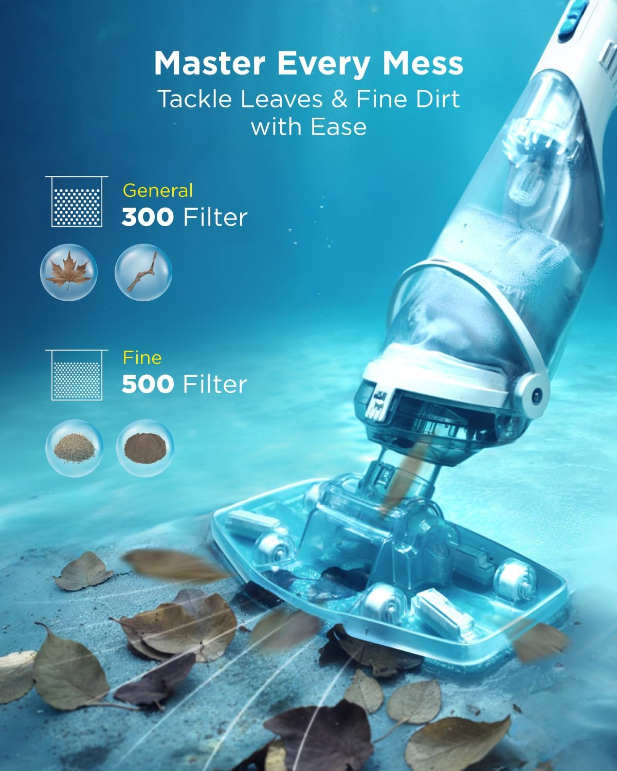 InoKraft Pool Vacuum for Above Ground Pool, Cordless Pool Vacuum for Inground Pools, Rechargeable Pool Cleaner with 18.5 GPM Suction, Above Ground Pool Vacuum with 59” Extendable Pole, Blue