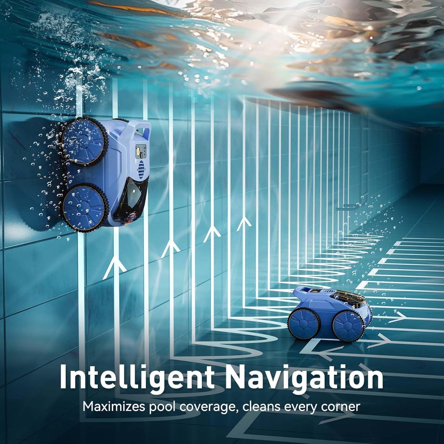 Cordless Robotic Pool Cleaner, 180 Mins Runtime Self-Parking Pool Vacuum for Above Ground Pools, Wall Climbing Automatic Pool Robot - NOT Suitable for Pools with Sharp Steps/Raised Drains