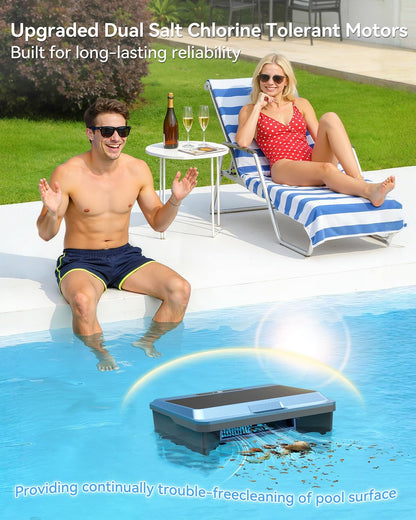 2026 Upgraded F1T Solar Powered Robotic Pool Skimmer Surface Cleaner with APP Support Dual Charging Options Smart Obstacle Avoidance 24/7 Continuous Cleaning Ideal for Above Ground Pool