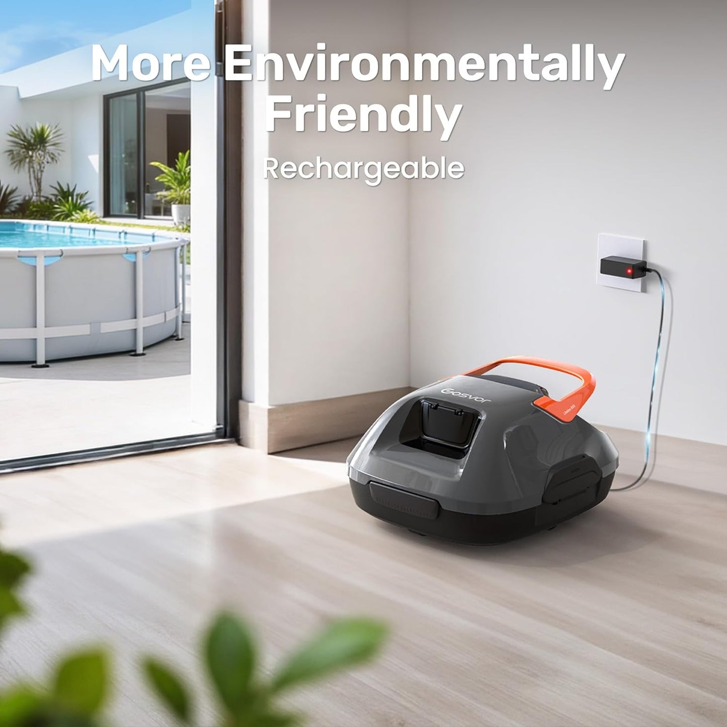 Gosvor LiteVac 800 Robotic Pool Cleaner, Pool Vacuum for Above Ground Pool Lasts 90 Mins, Self-Parking Design, 7.5 lbs Lightweight, Suitable for Flat Pools up to 860 sq. ft, Orange