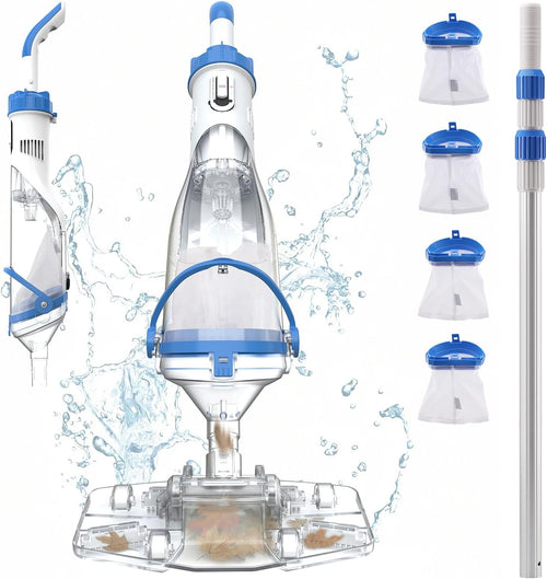 Cordless Pool Vacuum for Above Ground & Inground Pools, Consciot Handheld Rechargeable Pool Cleaner with 1110 GPH Suction, Telescopic Pole up to 87.5", 1H Runtime, See-Through Head for Debris & More