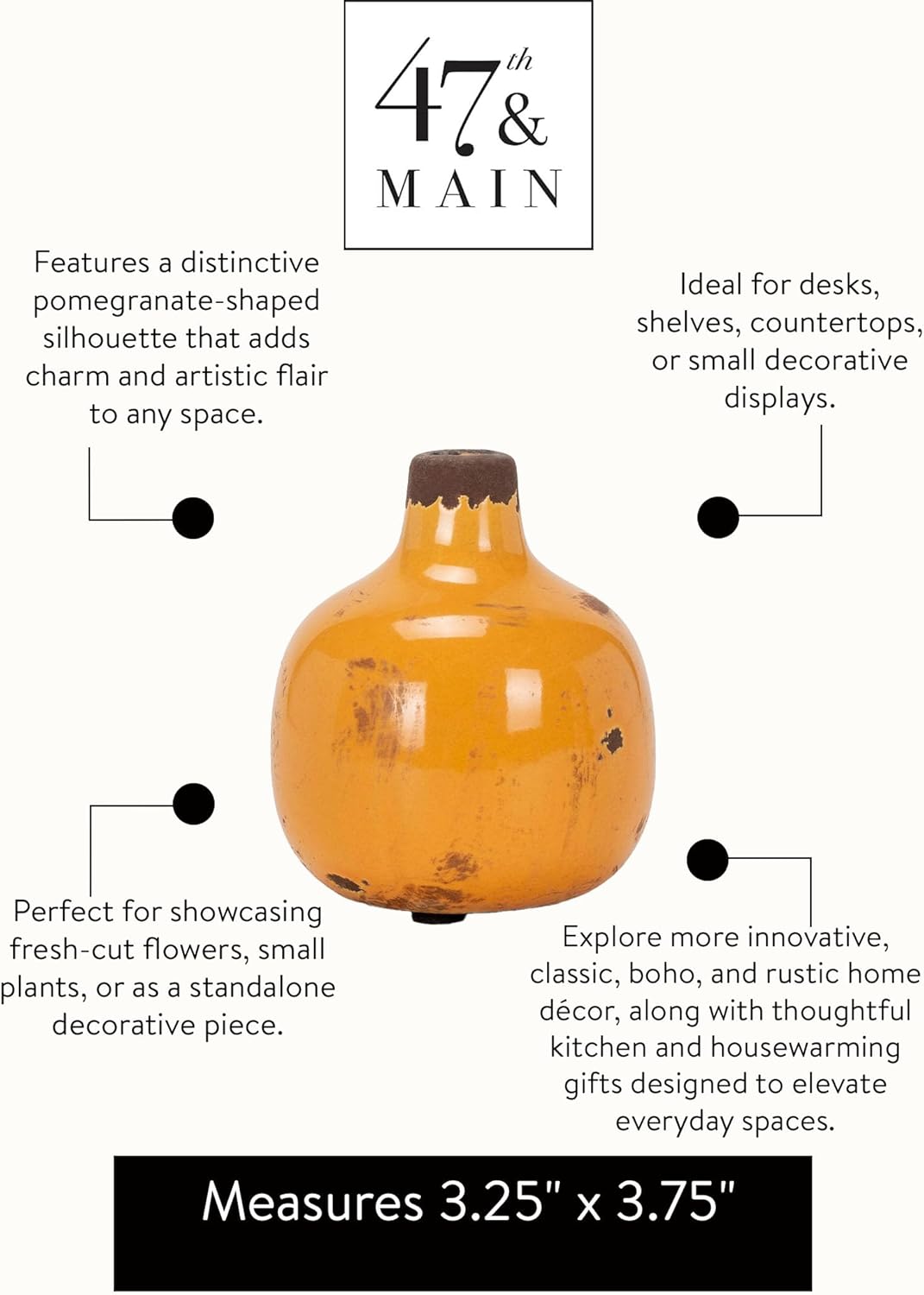 47th & Main Vintage Ceramic Vase Mini, Round Yellow