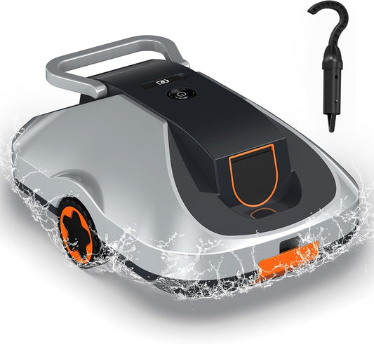 Robotic Pool Cleaner, Cordless Pool Vacuum for Above Ground & Inground Pools, 200mins Runtime Automatic Pool Vacuum Robot for Leaves & Dirt, Powerful Suction up to 2500 sq.ft, Self Parking C1 (Orange)