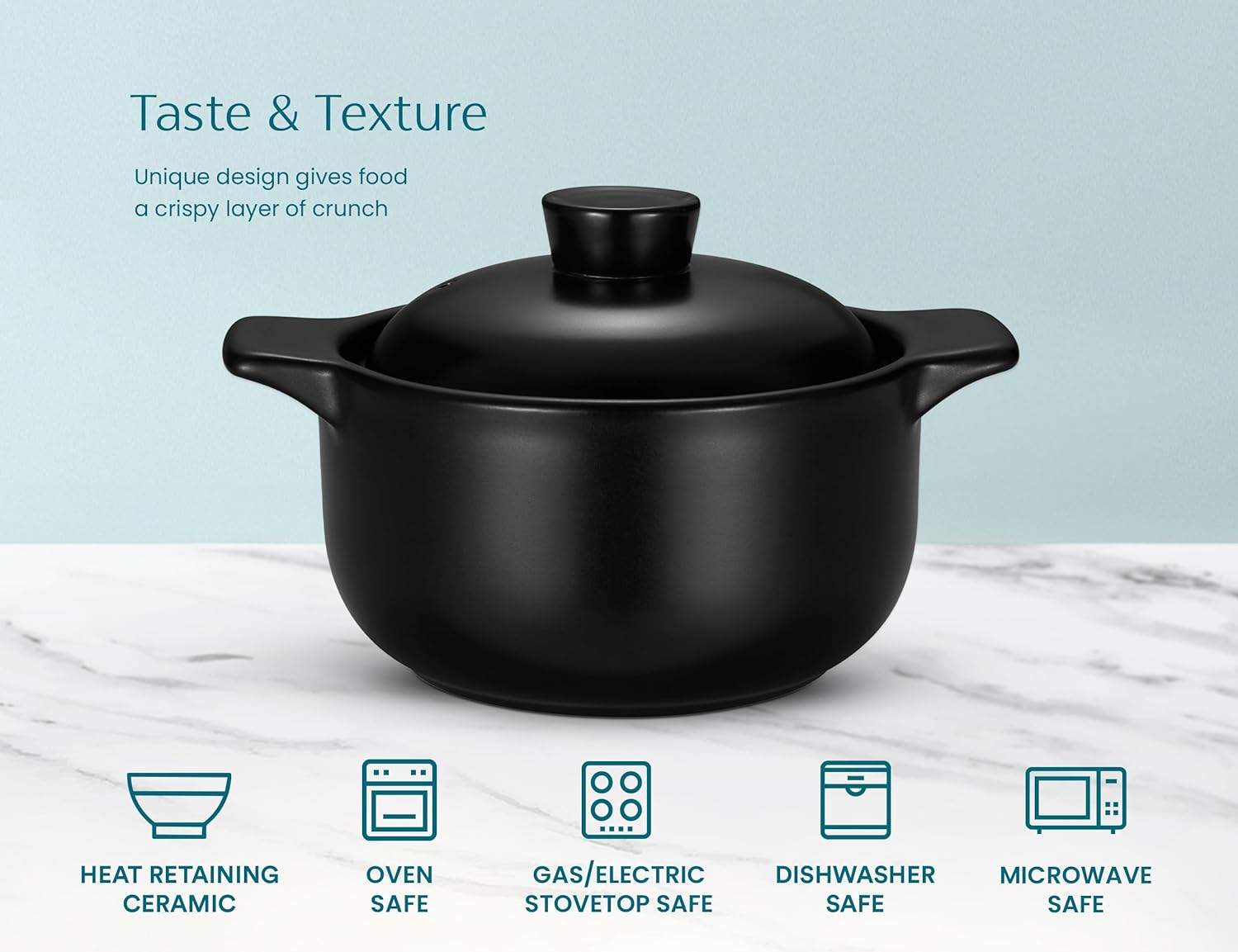 Kook Korean Dolsot Pot Set, Bowl with Lid, for Cooking Bibimbap, Kimchi, Hot Pot, Soups and Stews, Oven and Dishwasher Safe, 38 oz, Black