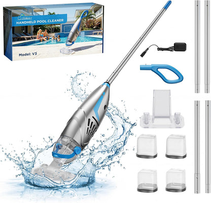 UIRWAY V3 Cordless Pool Vacuum for Above Ground Pools, Upgraded 26.5 GPM Powerful Suction, IPX8 Handheld Rechargeable Cleaner 2 Vacuum Heads & 4 Filter Bags, 1H Runtime, Portable for Inground Pools