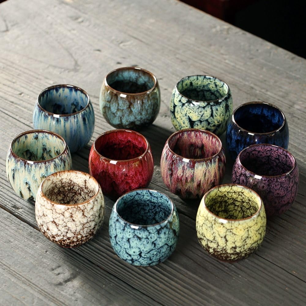 Pottery Drinkware Porcelain Kiln Transformation Drinkware Tea Bowl Water Cup Ceramic Teacup(Light Blue)