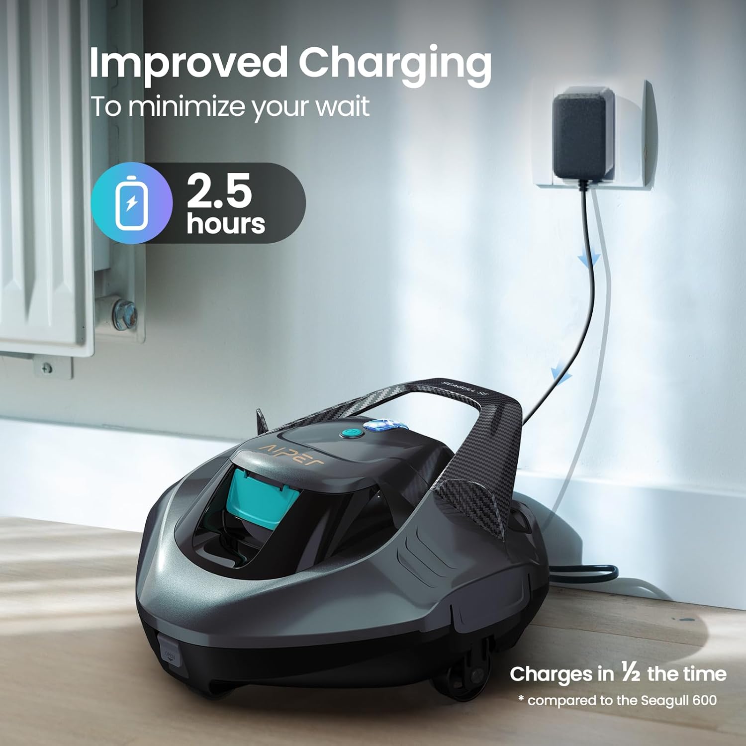 AIPER Seagull SE 2025 Cordless Robotic Pool Cleaner with LED Indicator, Self-Parking Technology, Lasts 90 Mins Runtime, Ideal for Above-Ground Pool up to 40 Feet, Grey & Teal