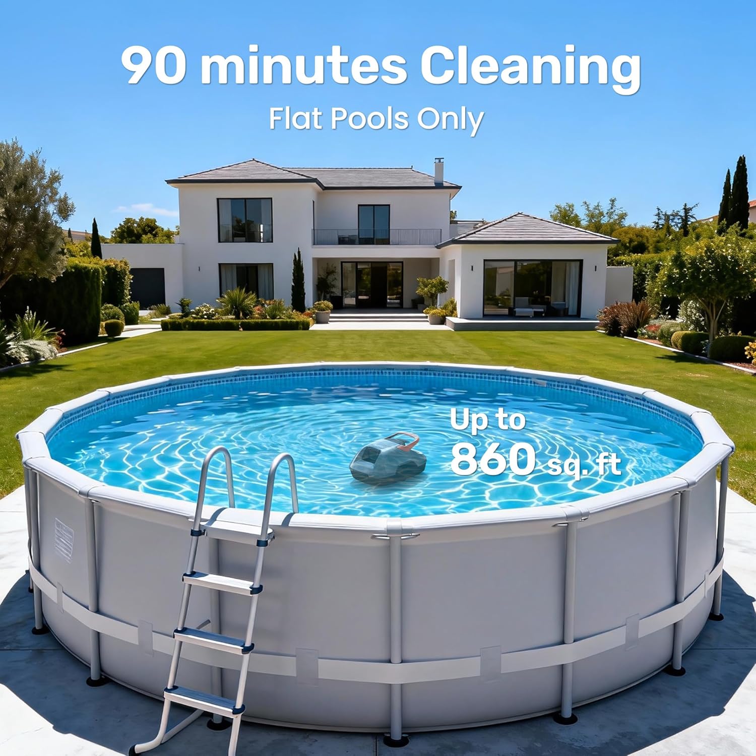 Gosvor LiteVac 800 Robotic Pool Cleaner, Pool Vacuum for Above Ground Pool Lasts 90 Mins, Self-Parking Design, 7.5 lbs Lightweight, Suitable for Flat Pools up to 860 sq. ft, Orange