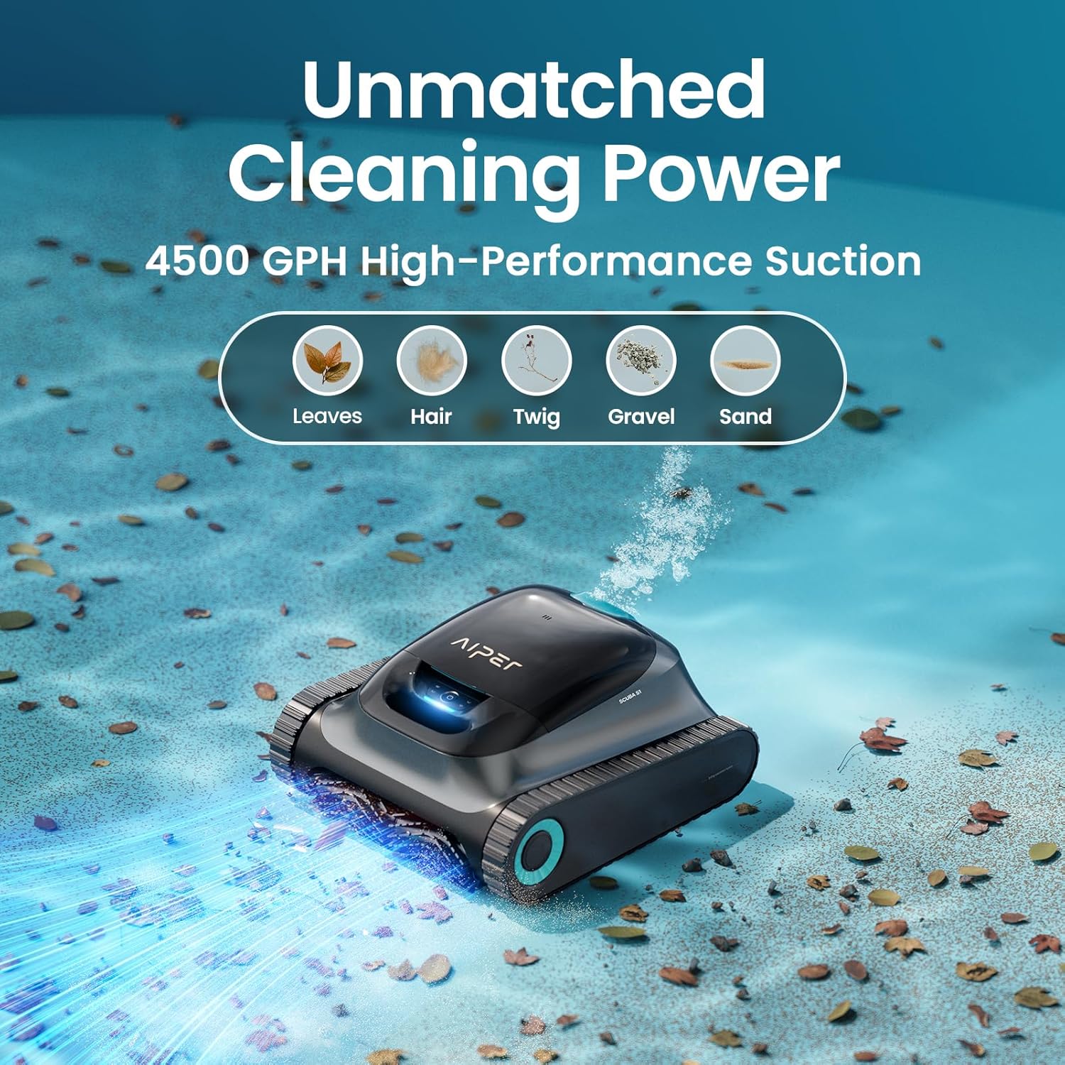 Aiper Scuba S1 Robotic Pool Cleaner, Wall & Waterline Cleaning, Cordless Pool Robot with 4 Modes, Smarter Navigation with High-Precision Sensors, for All Inground & Above Ground Pools (2024)