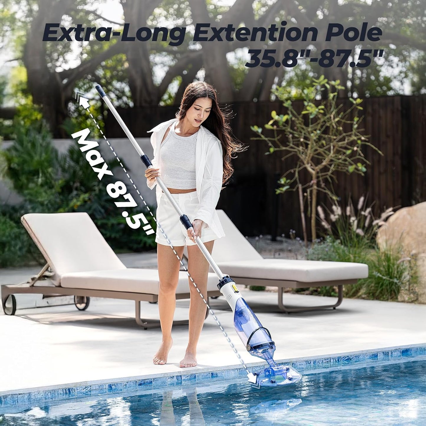 Handheld Pool Vacuum, JESIMAIK Rechargeable Pool Vacuum Cleaner with 18.5 GPM, 60 Min Runtime, Telescopic Pole, Ideal Cordless Pool Vacuum for Above Ground Pool, Inground Pool, Spas, Hot Tubs