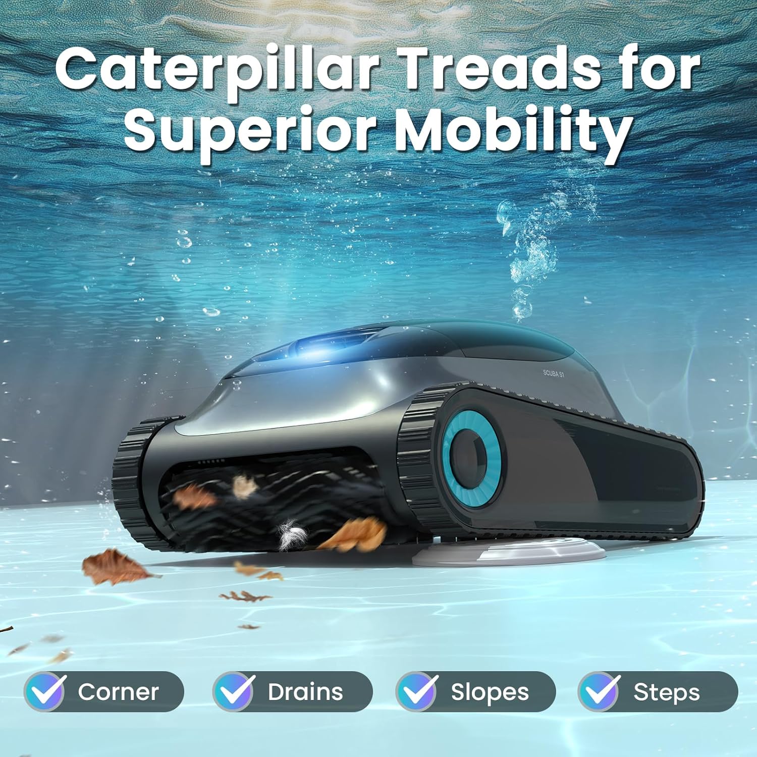 Aiper Scuba S1 Robotic Pool Cleaner, Wall & Waterline Cleaning, Cordless Pool Robot with 4 Modes, Smarter Navigation with High-Precision Sensors, for All Inground & Above Ground Pools (2024)