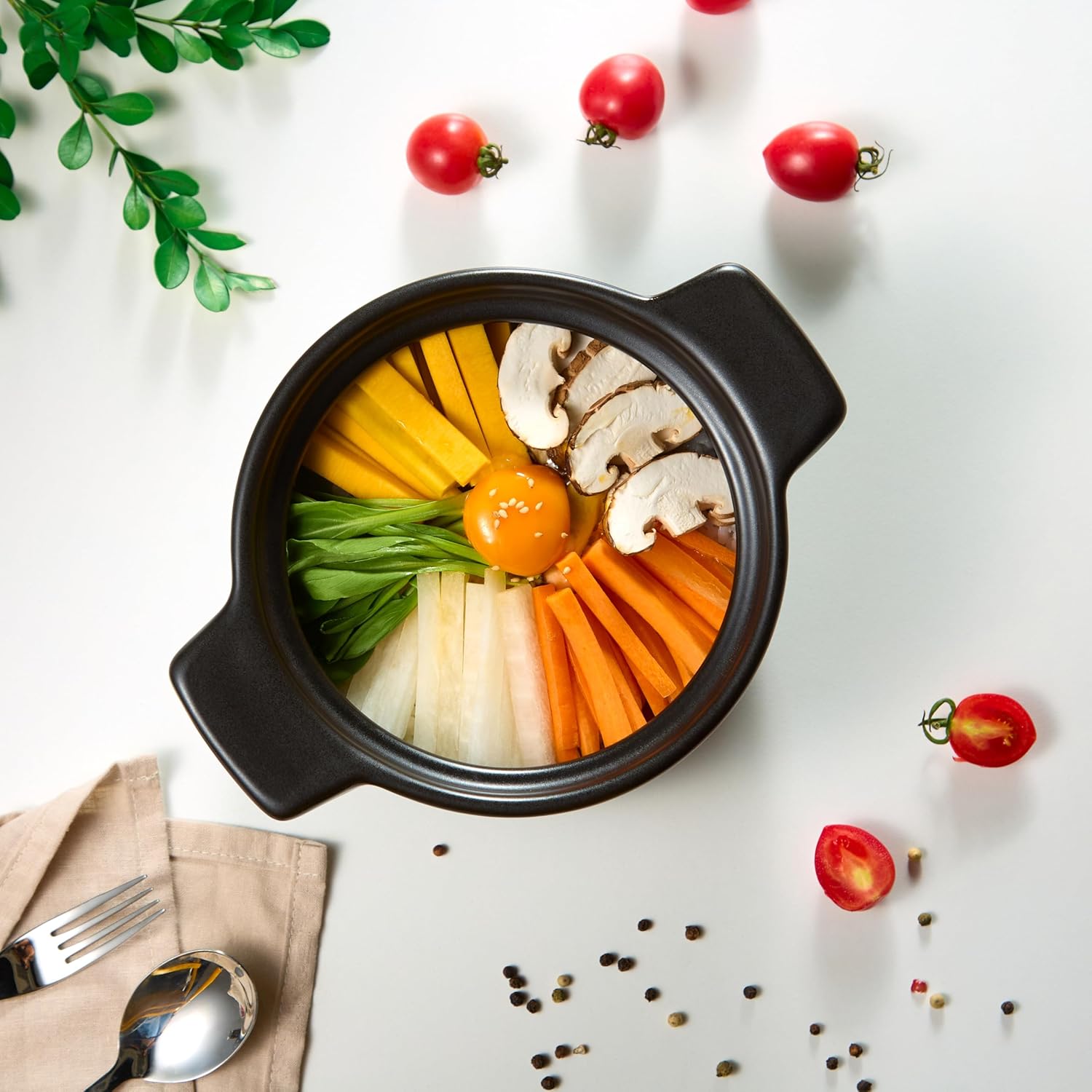 Kook Korean Dolsot Pot Set, Bowl with Lid, for Cooking Bibimbap, Kimchi, Hot Pot, Soups and Stews, Oven and Dishwasher Safe, 38 oz, Black