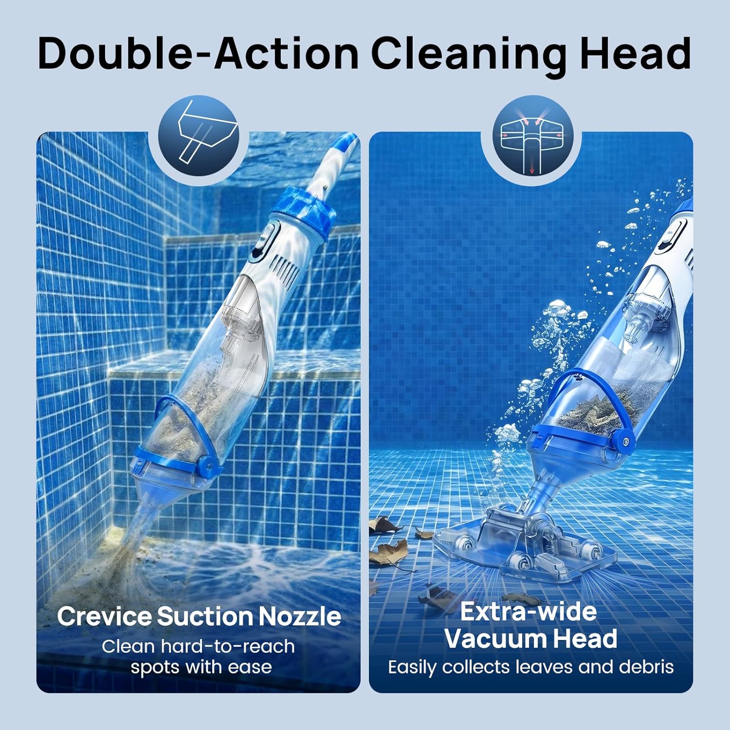 Cordless Pool Vacuum for Above Ground & Inground Pools, Consciot Handheld Rechargeable Pool Cleaner with 1110 GPH Suction, Telescopic Pole up to 87.5", 1H Runtime, See-Through Head for Debris & More