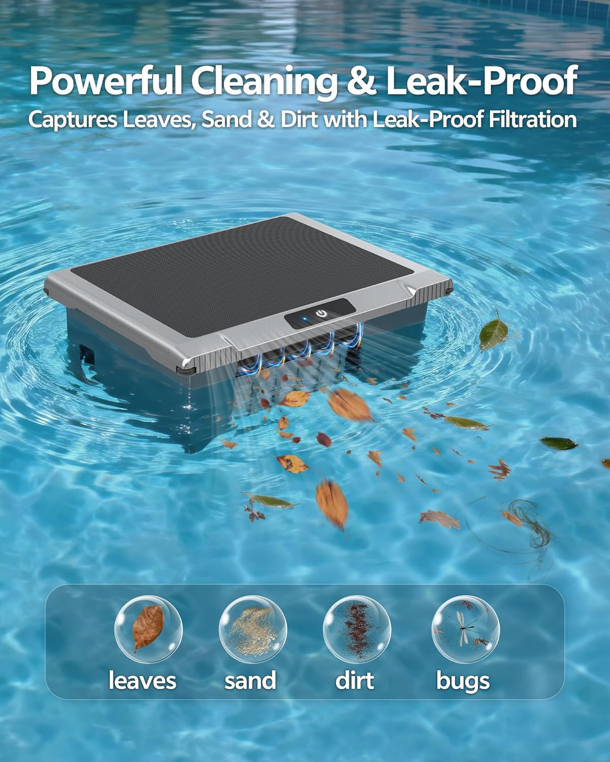 T1B Solar Powered Pool Skimmer Robot, Automatic Robotic Pool Surface Skimmer Cleaner with 24/7 Cleaning, Dual Charging Modes, Auto-Dock, Above-Ground & Inground Pools (Gray)