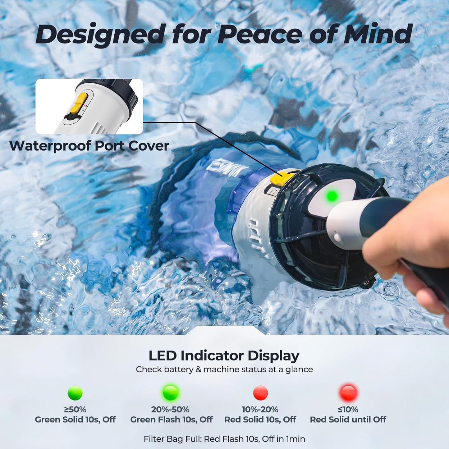 Handheld Pool Vacuum, JESIMAIK Rechargeable Pool Vacuum Cleaner with 18.5 GPM, 60 Min Runtime, Telescopic Pole, Ideal Cordless Pool Vacuum for Above Ground Pool, Inground Pool, Spas, Hot Tubs