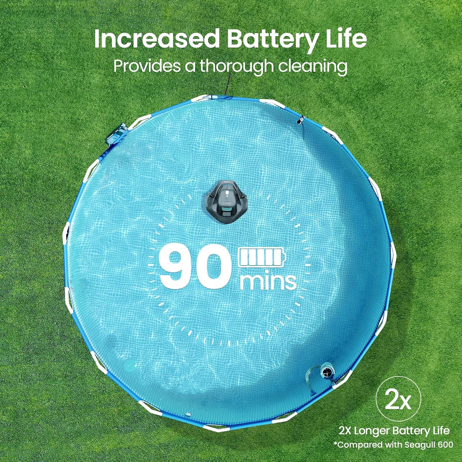 AIPER Seagull SE 2025 Cordless Robotic Pool Cleaner with LED Indicator, Self-Parking Technology, Lasts 90 Mins Runtime, Ideal for Above-Ground Pool up to 40 Feet, Grey & Teal