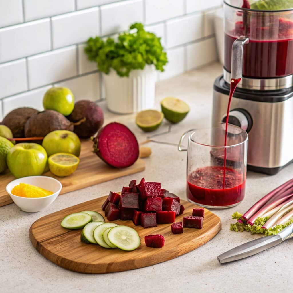 Step 2 in preparing Fatigue Fighter Beetroot Juice