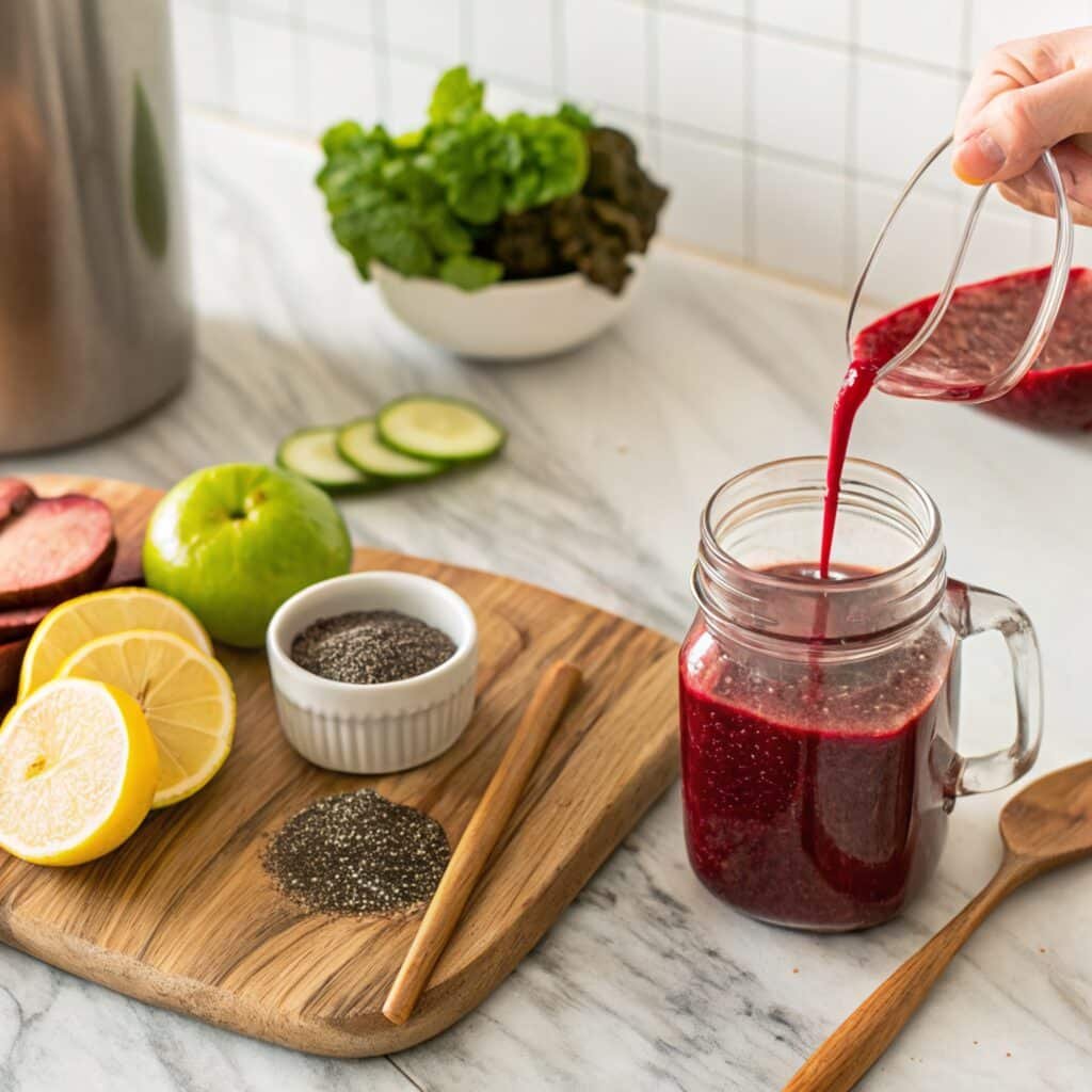 Step 3 in preparing Fatigue Fighter Beetroot Juice